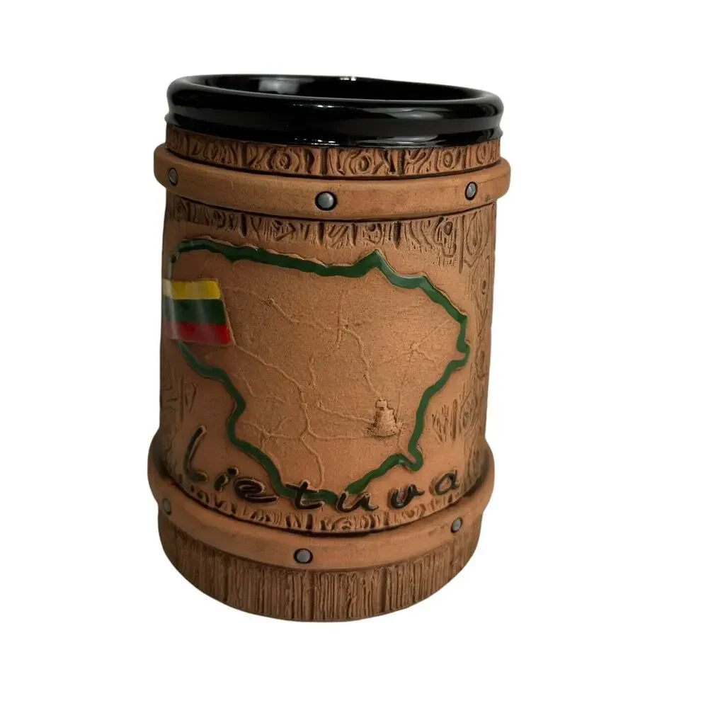 Lithuania Flag Suvena D. Laskovia Hand Made Ceramic Barrel Mug Cup Stein